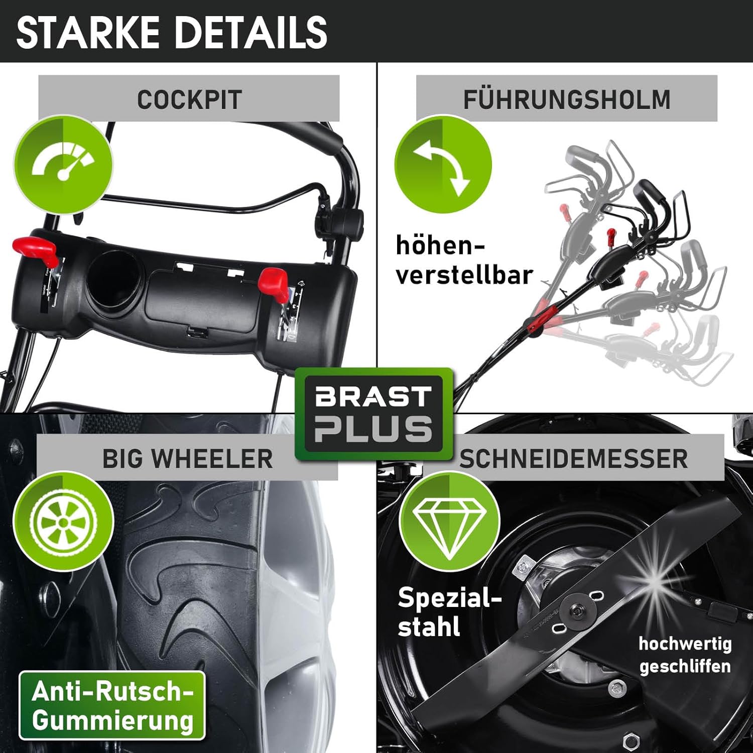 BRAST Benzin Rasenmäher Trike mit Antrieb | 5,2kW(7PS) | 53cm Schnittbreite | viele Modelle | TÜV | 4 Takt OHV Motor | 30-80mm Schnitthöhe | 60L Fangkorb | Stahlgehäuse | Speed