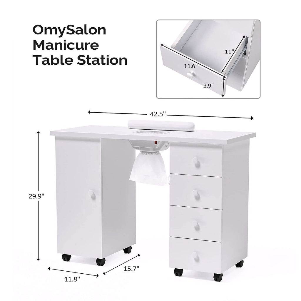 2026 OmySalon Manikürtisch / Nageltisch mit elektrischem Absaugventilator (Downdraft Vent)