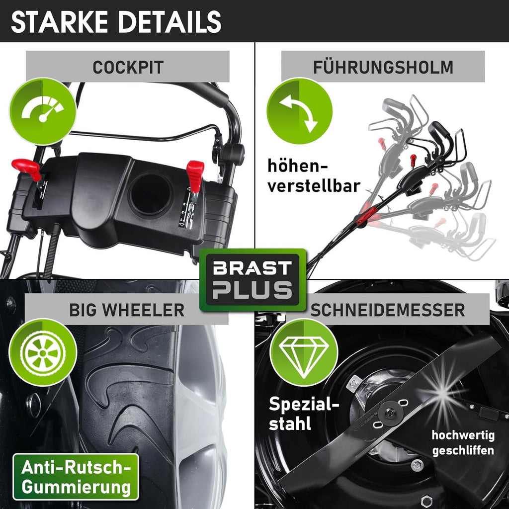 BRAST Benzin Rasenmäher Trike mit Antrieb | 5,2kW(7PS) | 53cm Schnittbreite | viele Modelle | TÜV | 4 Takt OHV Motor | 30-80mm Schnitthöhe | 60L Fangkorb | Stahlgehäuse | Speed