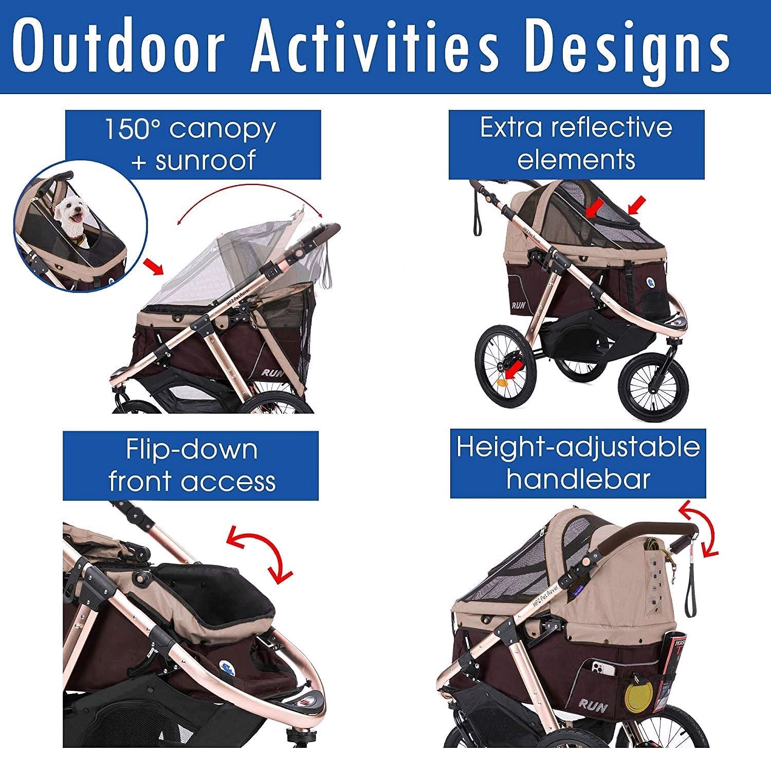 2026 Jogging-Sport-Tierbuggy mit Komfort-Gummirädern / Reißverschlusslosem Einstieg / Einhand-Schnellfaltung / Aluminiumrahmen für kleine & mittelgroße Hunde, Katzen und Haustiere (Grün Camouflage)