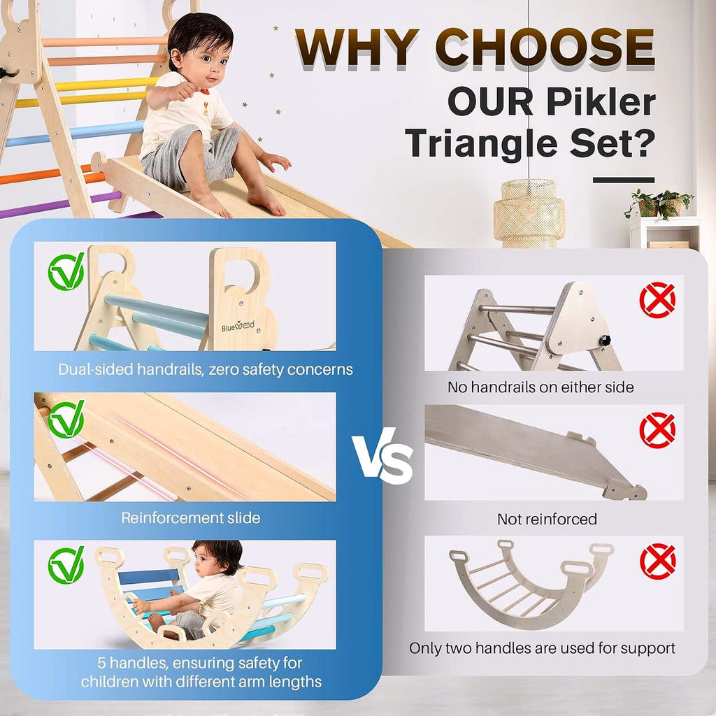 2026 Pikler-Dreieck Set 7-in-1 – Faltbares Baby-Kletterspielzeug aus Holz, Montessori Kletterset mit Bogen, Rampe & Leiter, Indoor Klettergerüst für Kleinkinder – Regenbogen