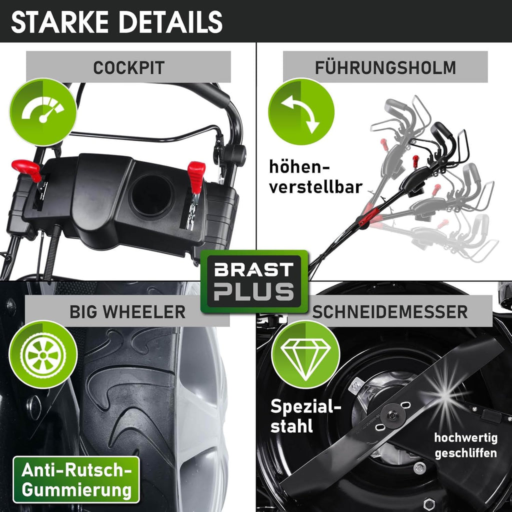 BRAST Benzin Rasenmäher Trike mit Antrieb | 5,2kW(7PS) | 53cm Schnittbreite | viele Modelle | TÜV | 4 Takt OHV Motor | 30-80mm Schnitthöhe | 60L Fangkorb | Stahlgehäuse | Speed
