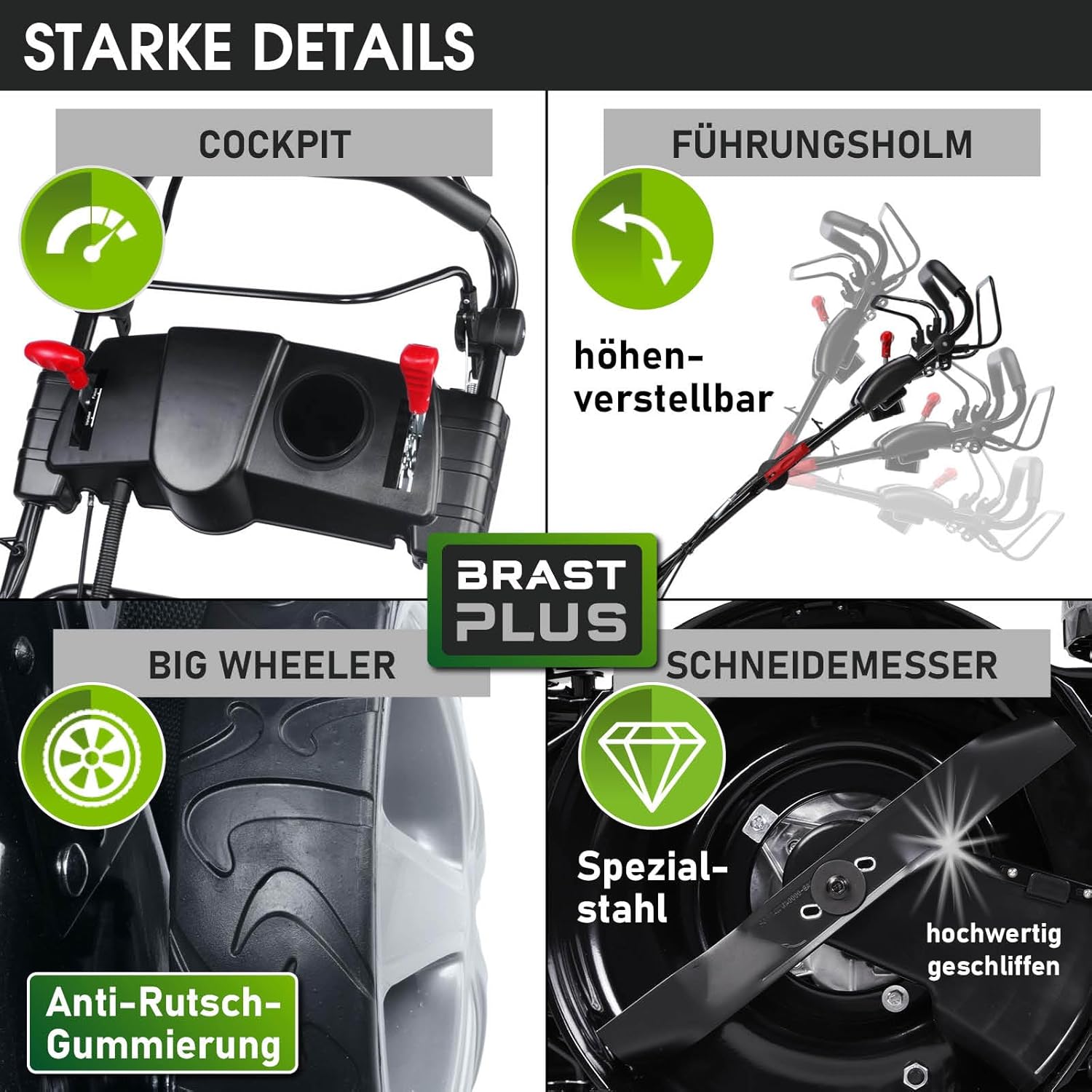 BRAST Benzin Rasenmäher Trike mit Antrieb | 5,2kW(7PS) | 53cm Schnittbreite | viele Modelle | TÜV | 4 Takt OHV Motor | 30-80mm Schnitthöhe | 60L Fangkorb | Stahlgehäuse | Speed