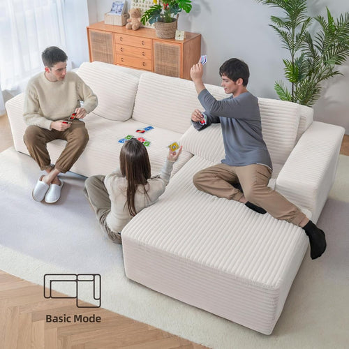 2026 110" Ecksofa ohne Stütze, Cloud Couch Ecksofa, L-förmiges modulares Cord-Ecksofa mit tiefer Sitzfläche, Polstersofa fürs Wohnzimmer, keine Montage erforderlich