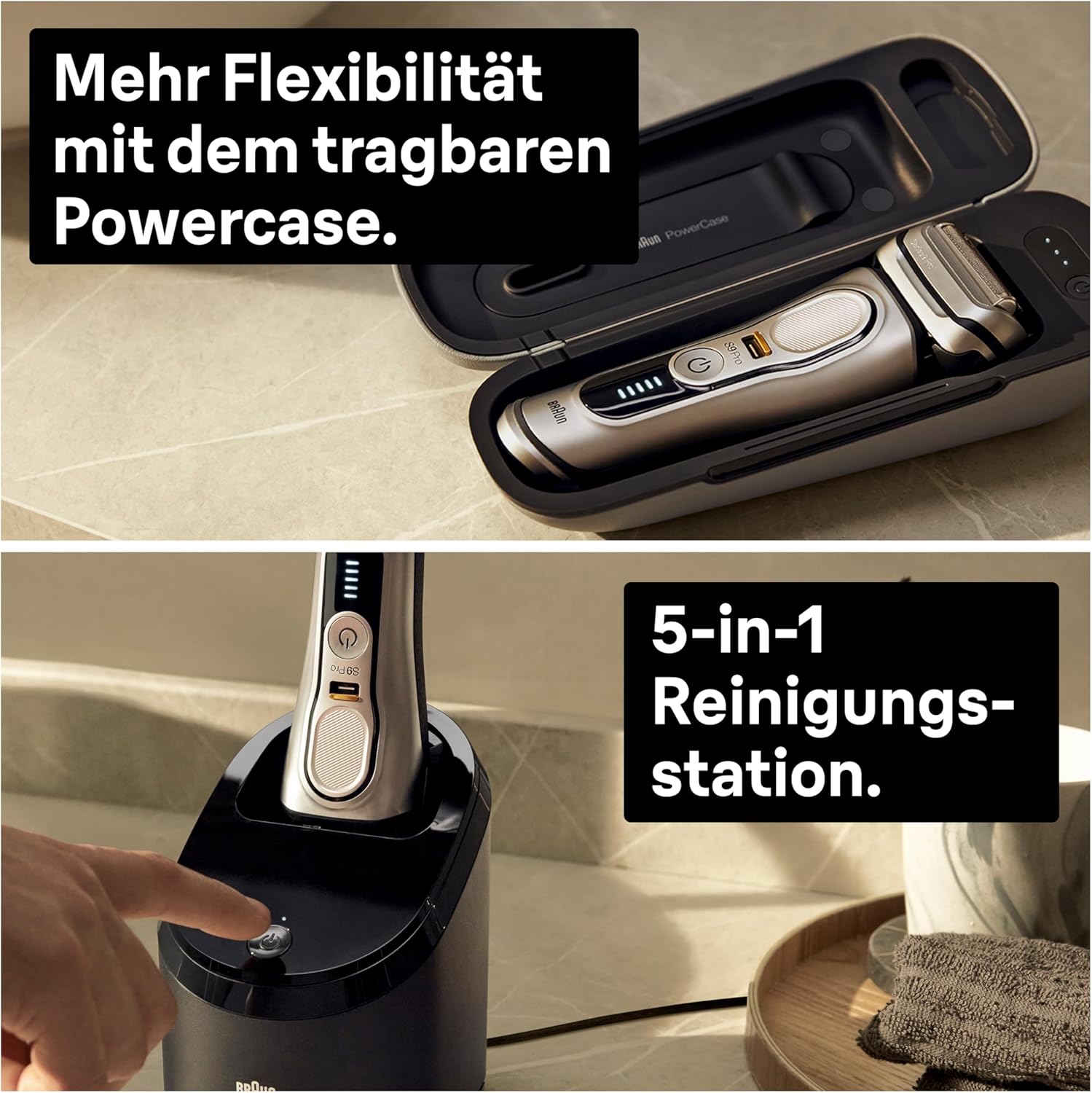 Braun Series 9 Pro Premium Rasierer Herren mit 4 1 Scherkopf, Elektrorasierer & ProLift Trimmer, PowerCase, 5-in-1 Reinigungsstation, 60 Min Laufzeit, Made in Germany, 9477cc, silber
