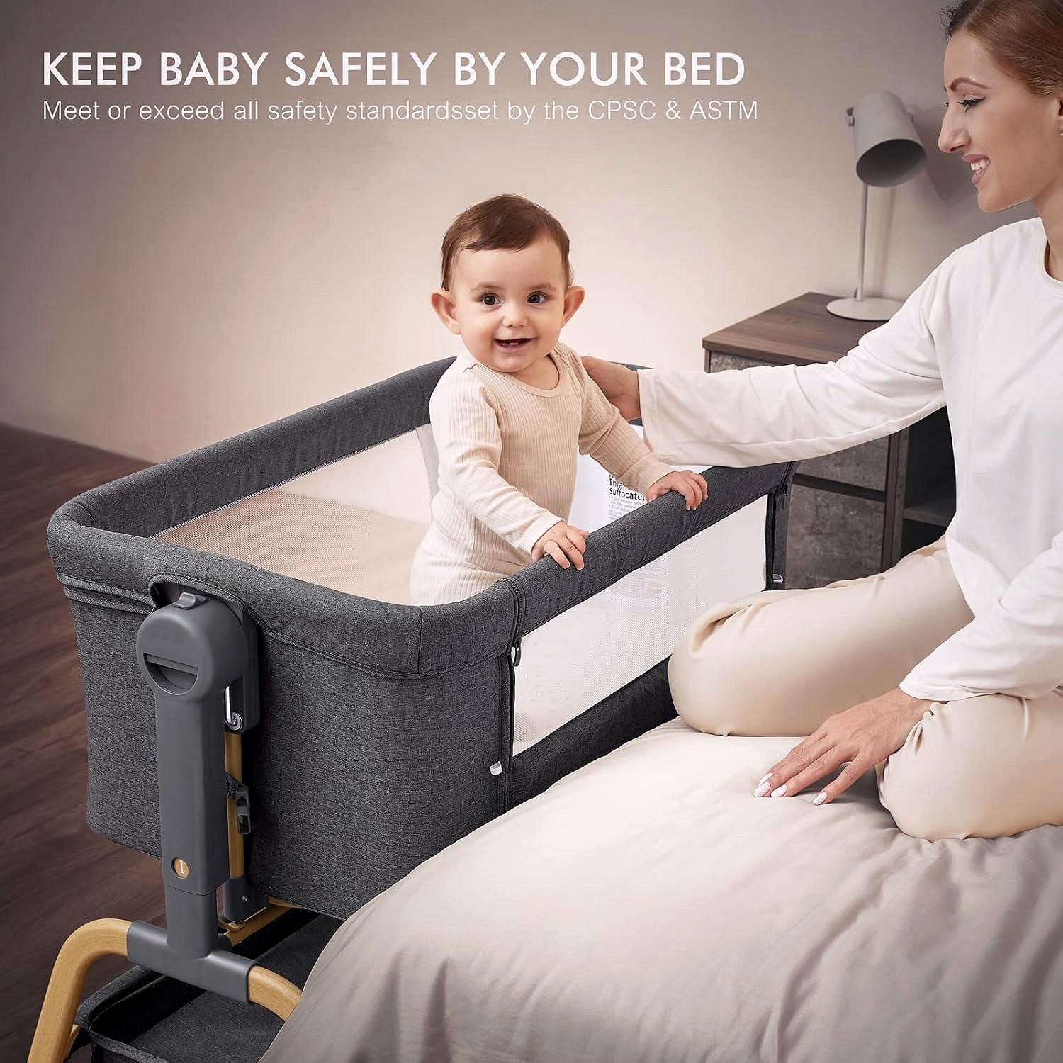 2026 Babywiege / Beistellbett mit Schaukelfunktion, Matratze & Rollen – 3-in-1 für Neugeborene