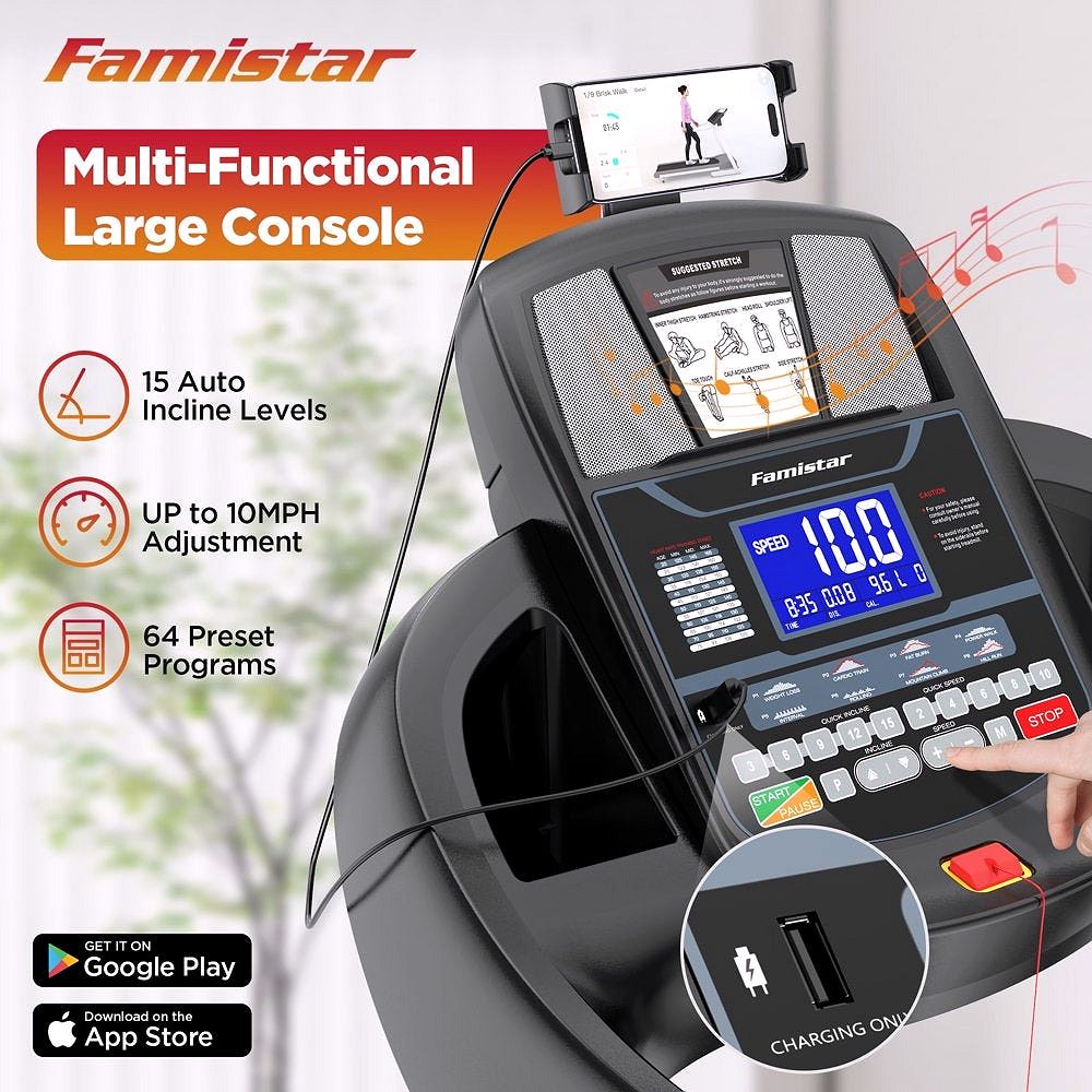 2026 Famistar Klappbares Laufband für Zuhause mit 15-stufiger Automatik-Steigung, 300 lbs Tragkraft, bis 10 MPH Geschwindigkeit
