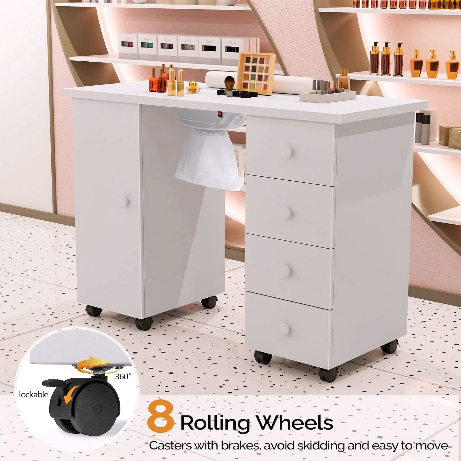 2026 OmySalon Manikürtisch / Nageltisch mit elektrischem Absaugventilator (Downdraft Vent)