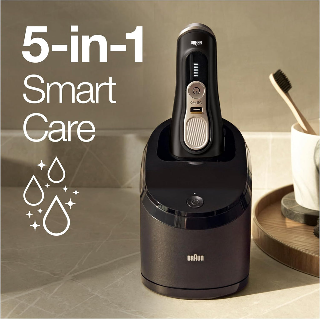 Braun Series 9 Pro Premium Rasierer Herren mit 4 1 Scherkopf, Elektrorasierer & ProLift Trimmer, PowerCase, 5-in-1 Reinigungsstation, 60 Min Laufzeit, Made in Germany, 9477cc, silber