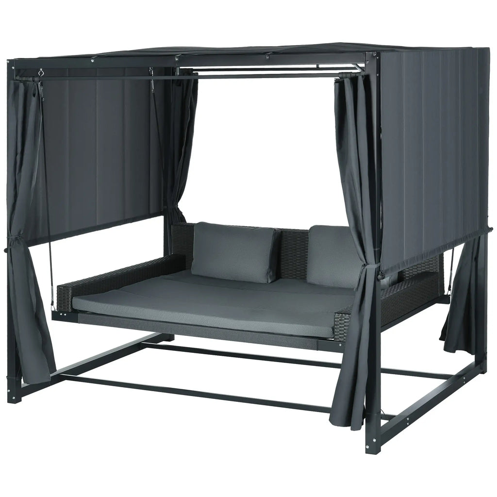 Outsunny Hollywoodschaukel Outdoor 3-in-1 mit Baldachin & Sichtschutz