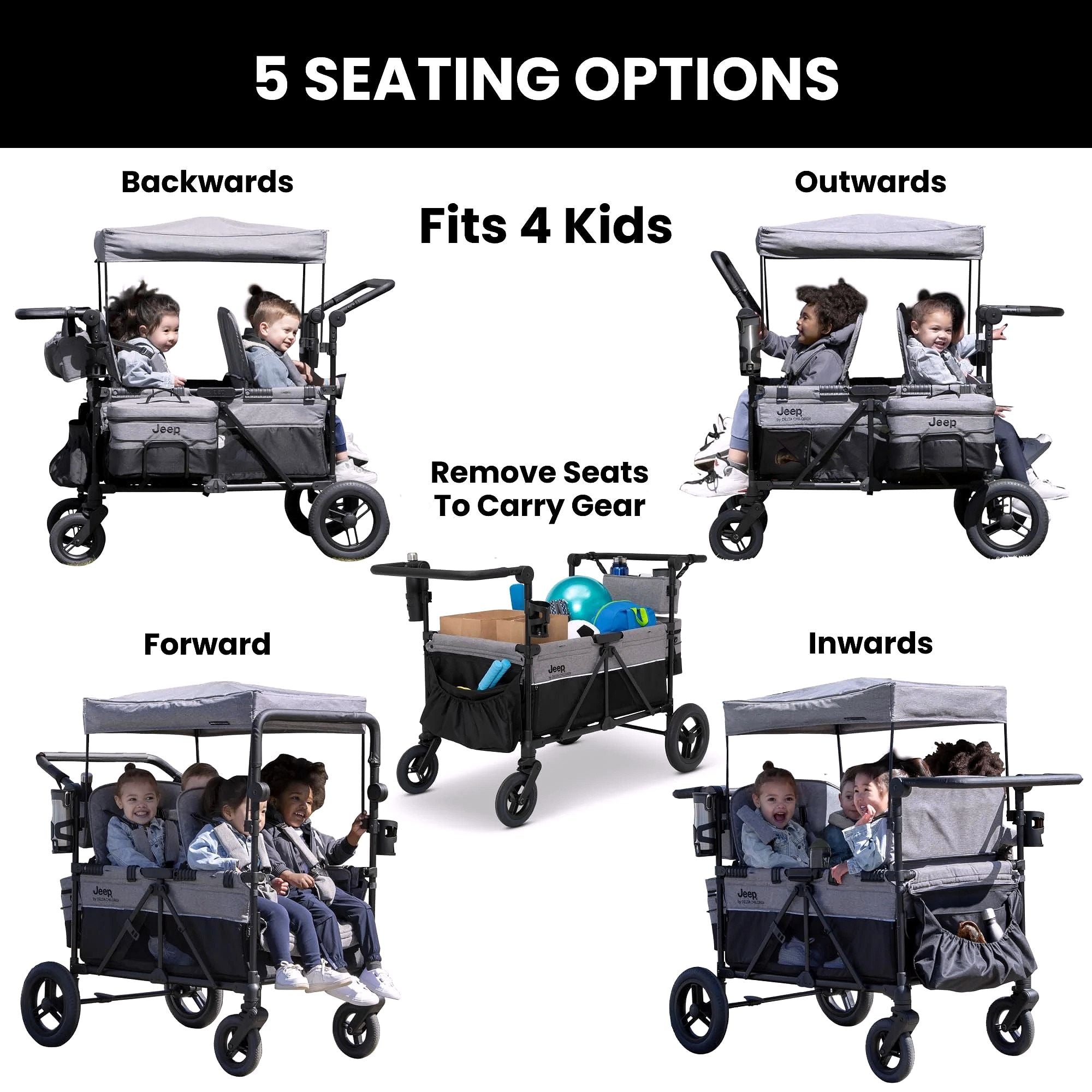 2026 Jeep Wrangler Deluxe 4-Sitzer Kinderwagen-Bollerwagen von Delta Children