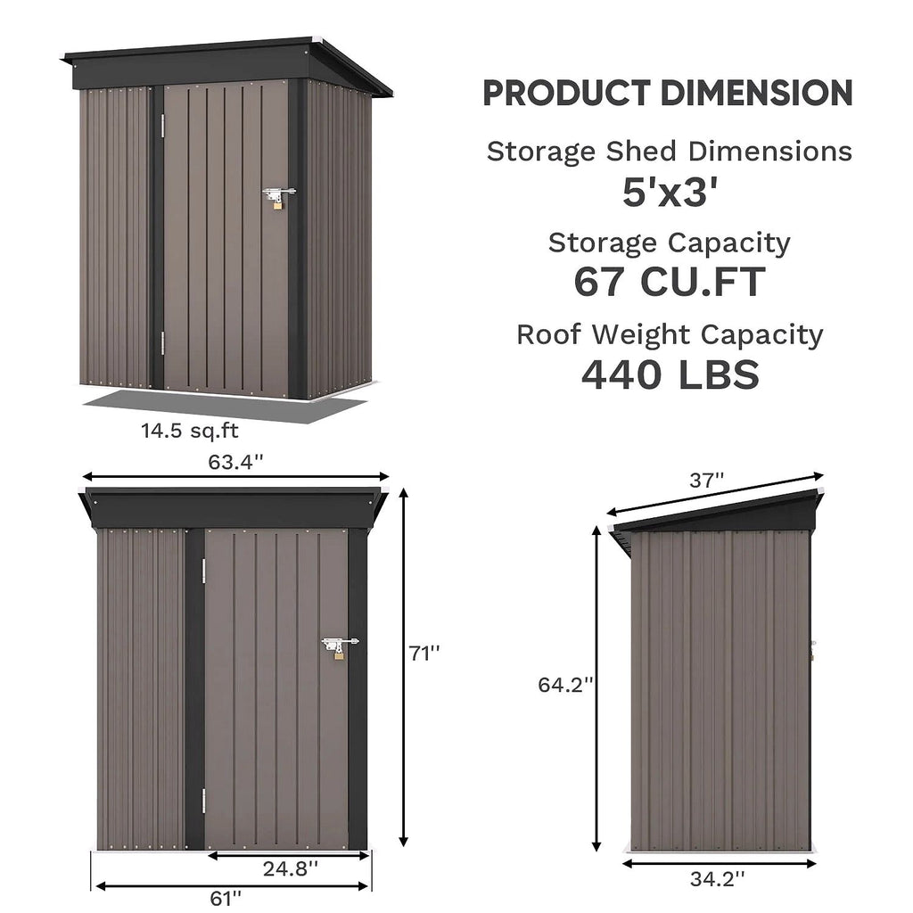 2026 Patiowell Outdoor-Gerätehaus 5 × 3 FT für Garten, Terrasse und Rasen
