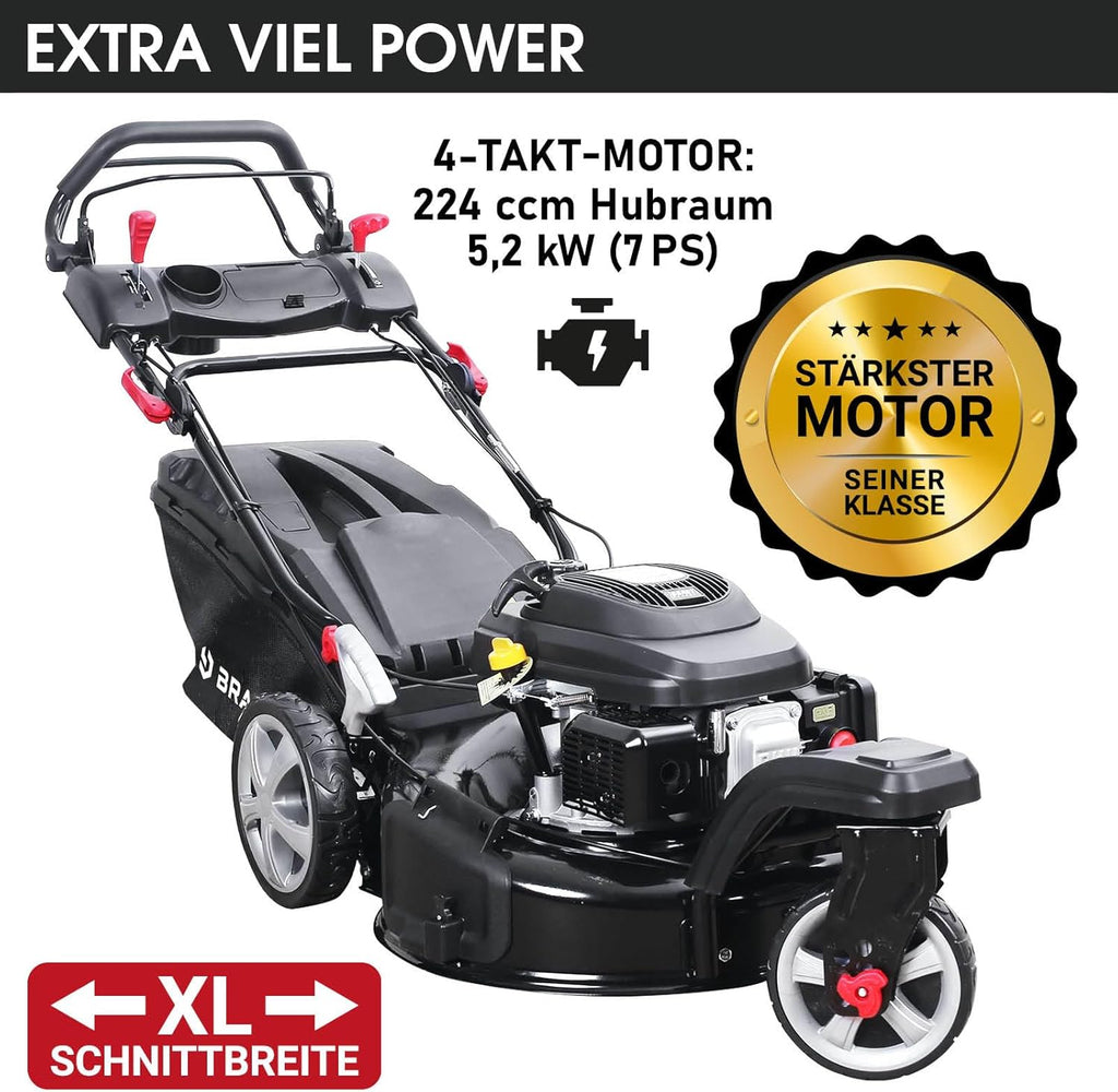 BRAST Benzin Rasenmäher Trike mit Antrieb | 5,2kW(7PS) | 53cm Schnittbreite | viele Modelle | TÜV | 4 Takt OHV Motor | 30-80mm Schnitthöhe | 60L Fangkorb | Stahlgehäuse | Speed