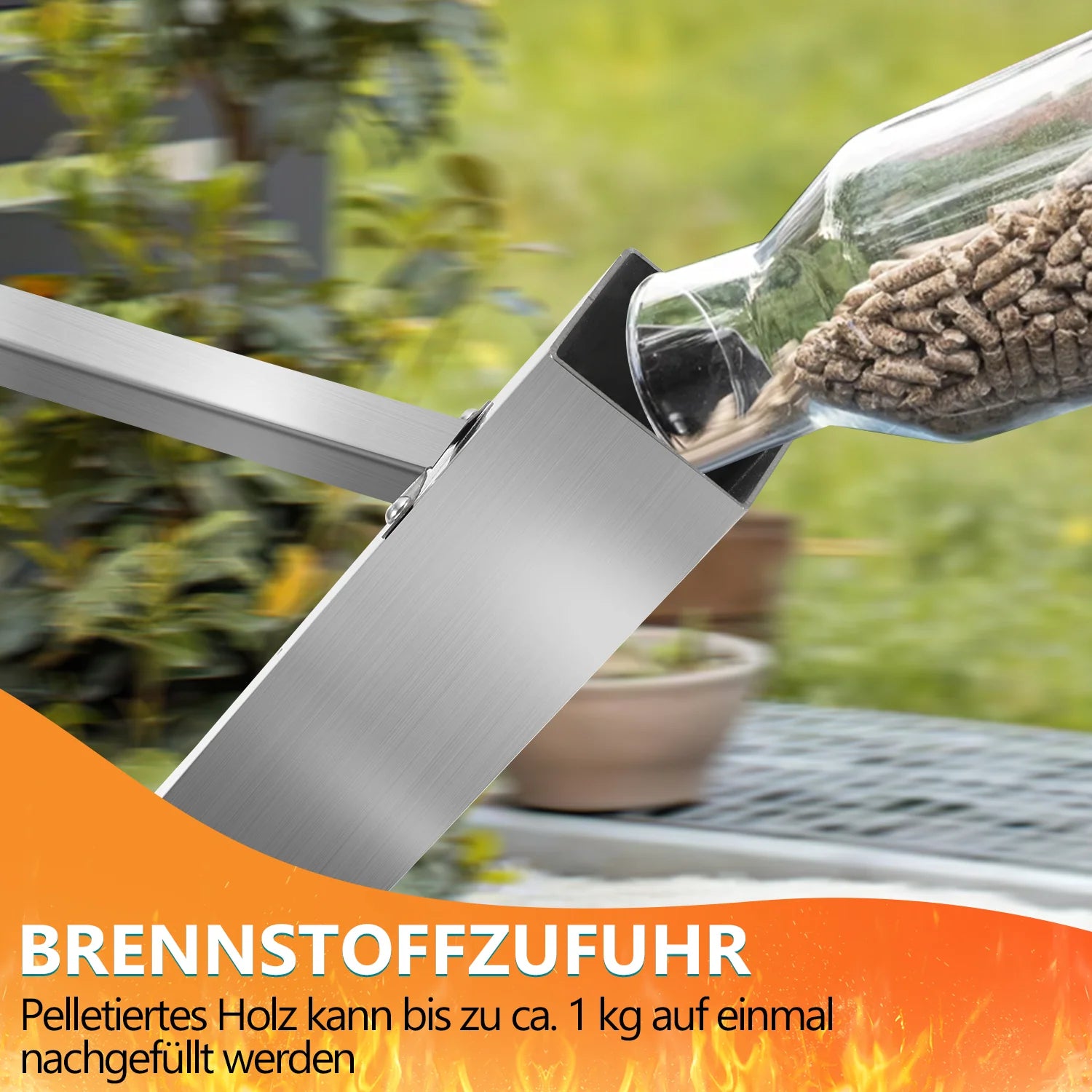 Sonnewelt Pelletfackel Feuerrohr Edelstahl mit Glasrhre