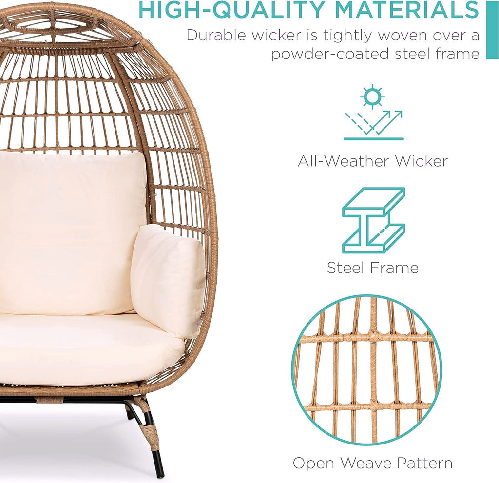 2026 Best Choice Products Wicker Egg Chair – Übergroßer Indoor- & Outdoor-Loungesessel für Terrasse, Garten & Wohnzimmer