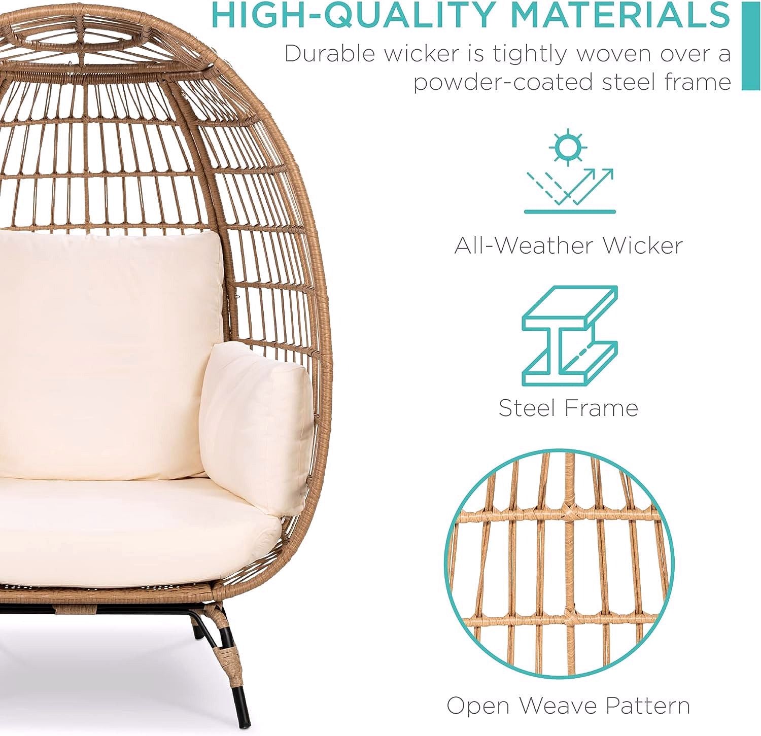 2026 Best Choice Products Wicker Egg Chair – Übergroßer Indoor- & Outdoor-Loungesessel für Terrasse, Garten & Wohnzimmer