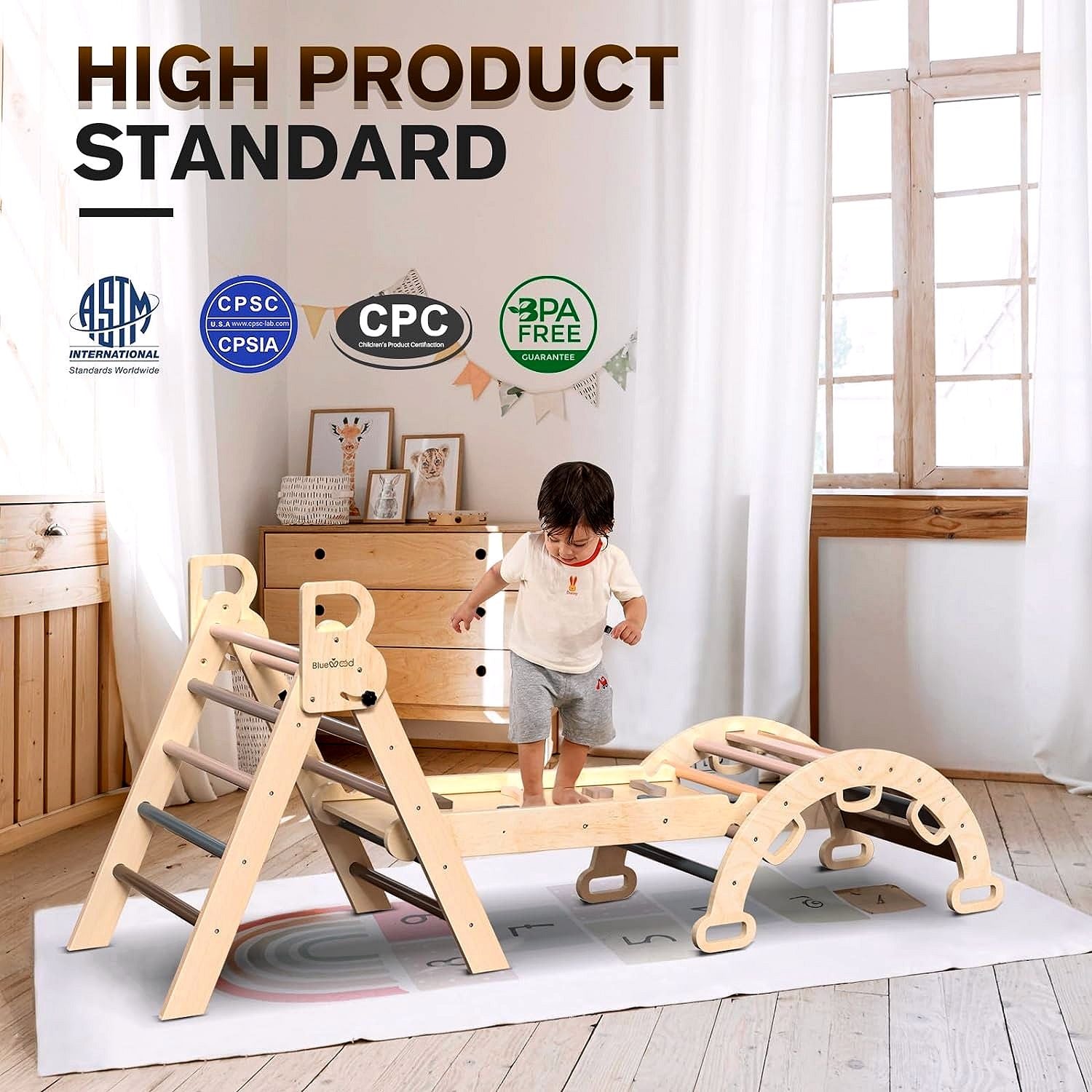 2026 Pikler-Dreieck Set 7-in-1 – Faltbares Baby-Kletterspielzeug aus Holz, Montessori Kletterset mit Bogen, Rampe & Leiter, Indoor Klettergerüst für Kleinkinder – Regenbogen