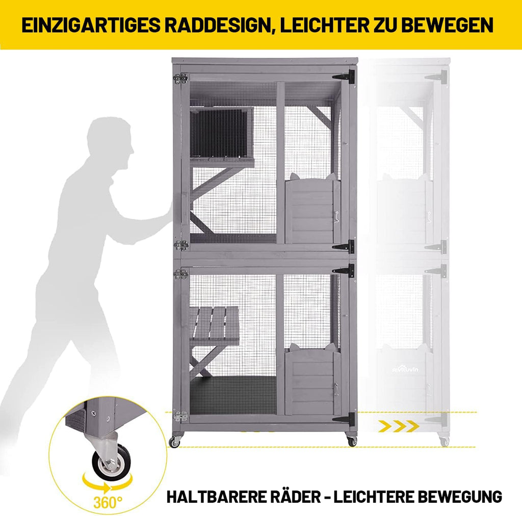 Katzenhaus Outdoor Catio Kitty Gehege mit super großer Eingangstür, Holz-Katzenkäfig Condo Indoor-Laufstall mit Plattformen und kleinem Haus