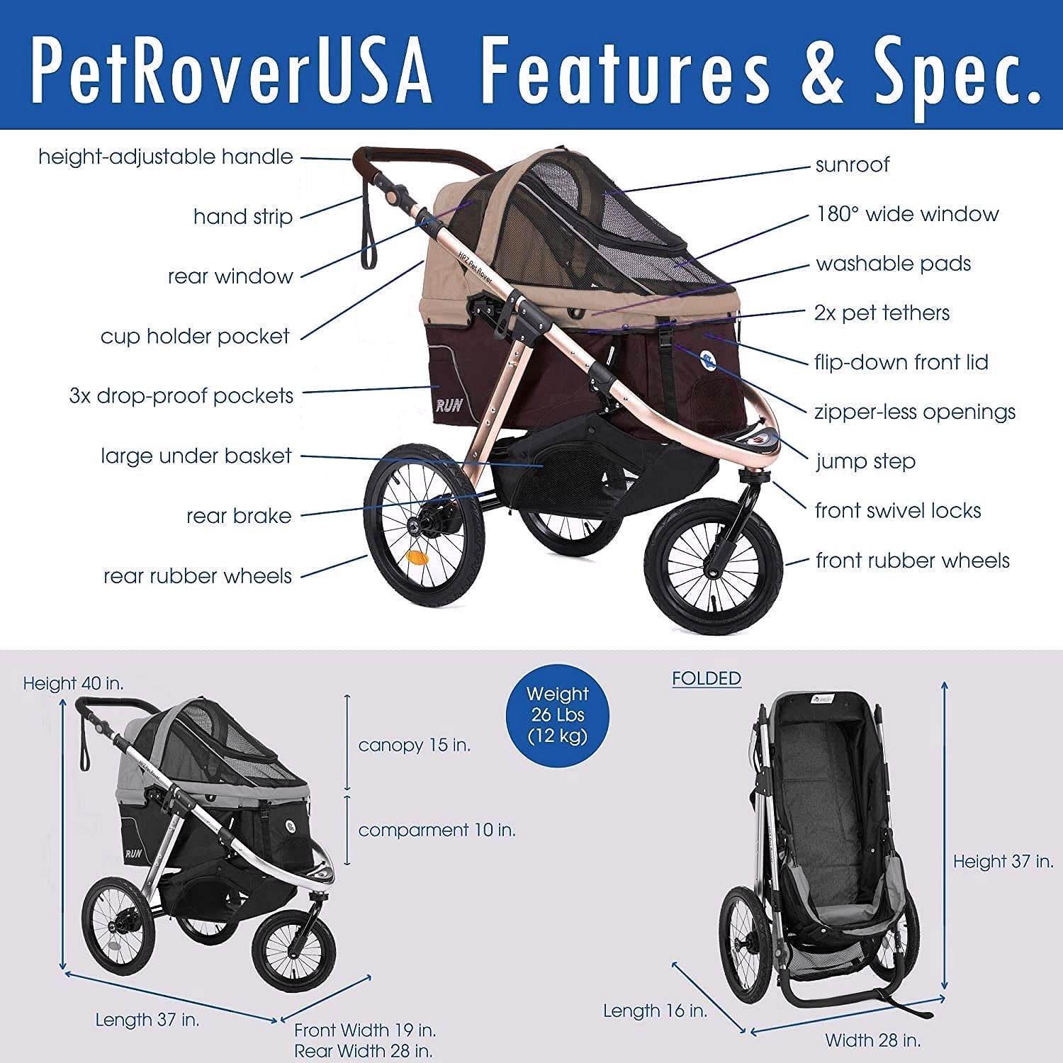 2026 Jogging-Sport-Tierbuggy mit Komfort-Gummirädern / Reißverschlusslosem Einstieg / Einhand-Schnellfaltung / Aluminiumrahmen für kleine & mittelgroße Hunde, Katzen und Haustiere (Grün Camouflage)